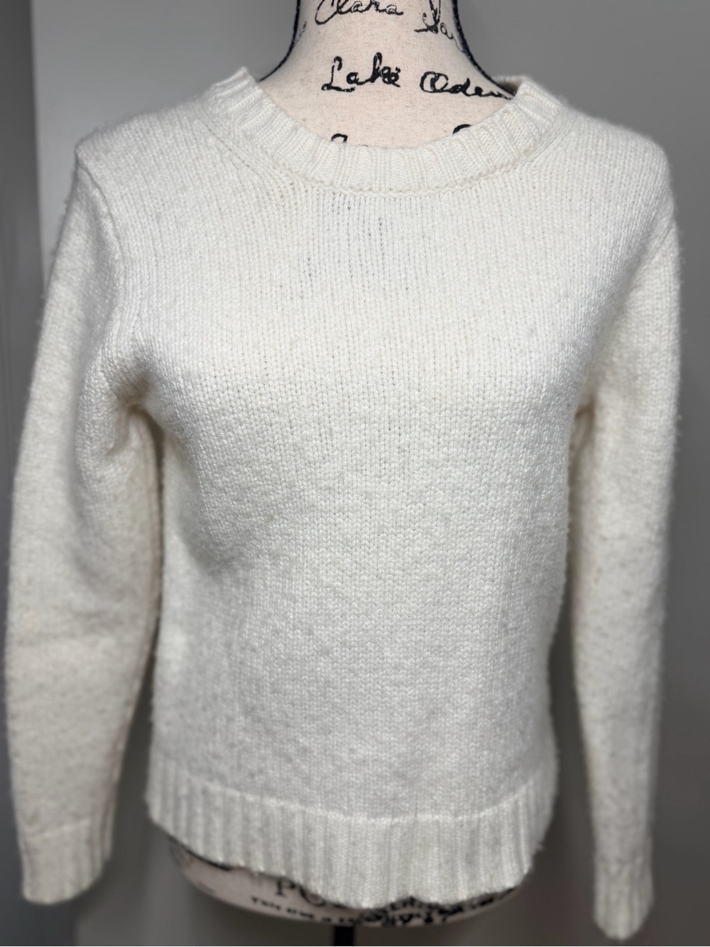 J.Crew Cream Merino Wool Blend Crewneck Sweater Size L Minimalist Quiet Luxury